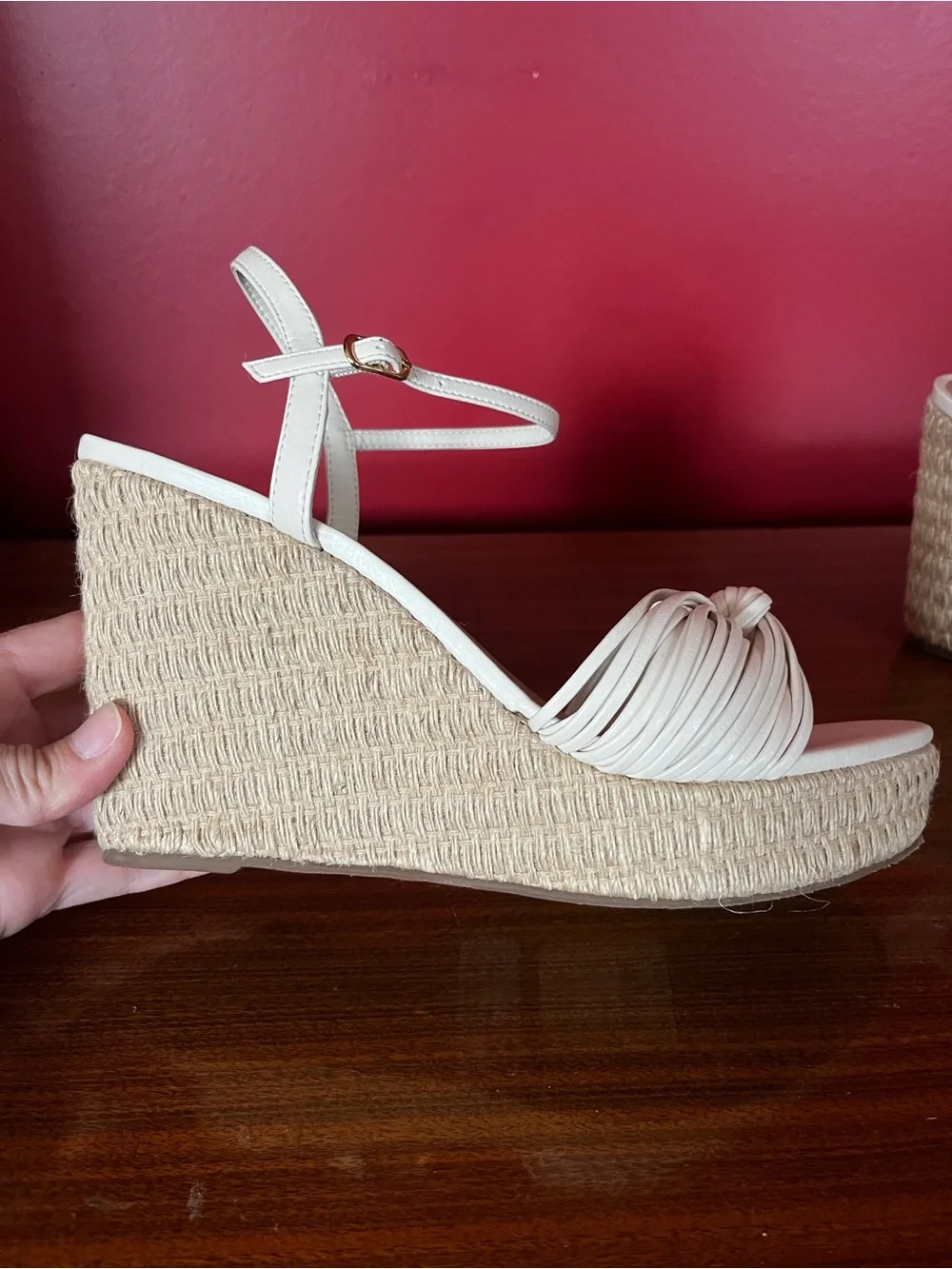 New Arezzo Cream Knot Espadrille Wedge Sandals